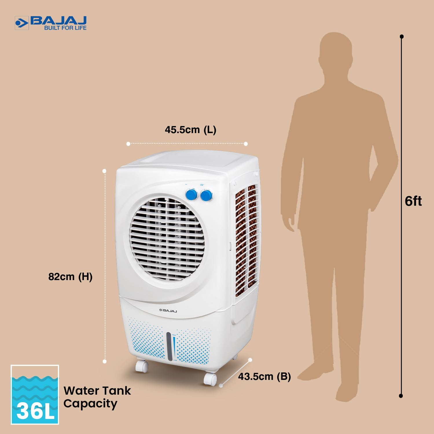 Bajaj PX 97 Torque New 36L Personal Air Cooler with Honeycomb Cooling Pads, 30Ft Air Throw, High-Speed Fan & 3-Speed Control – White